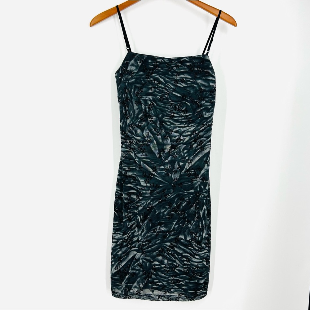 Y2K 90s Dress Goth Emo Black Gray Floral Glittery Whimsigoth Velvet Burnout USA